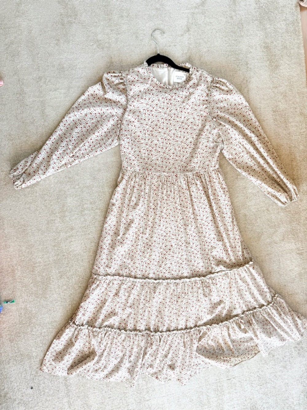 Hyacinth House Floral Ruffle Midi Dress Large Cream Red